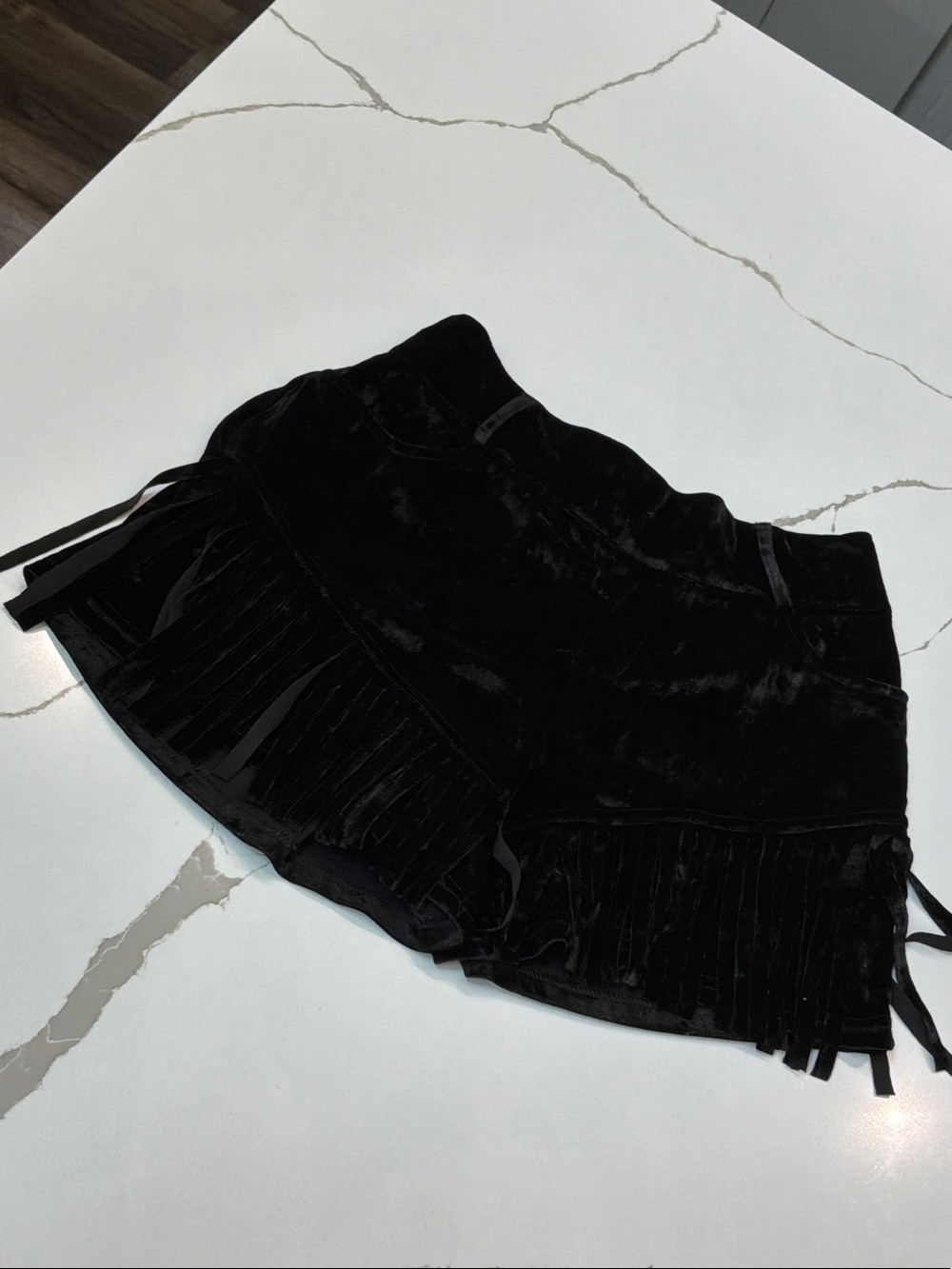 Crazy Train Medium Western Black Velvet Fringe Shorts Elastic Waist